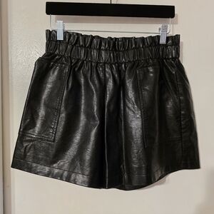 Women's Black Faux Leather Elastic Waist Shorts